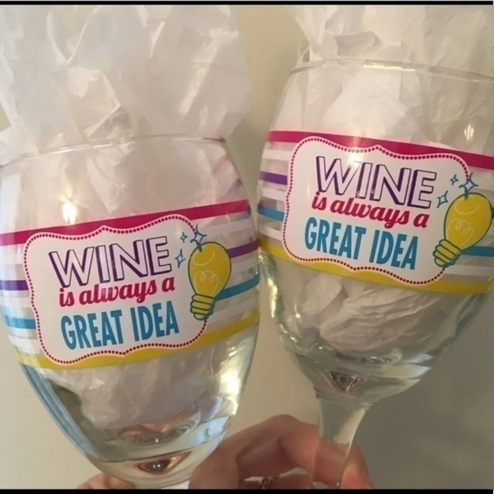 Wine is Always a Great Idea 7” Wine Glasses Set of Two NWOT